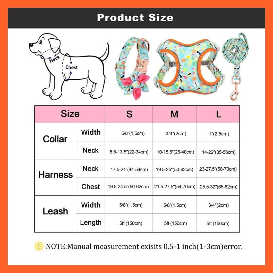 whatagift.com.au Animals & Pet Supplies Custom Printed Dog Collar Leash Set | Personalized Pet Dog Collar Harnesses Walking Leash | For Medium Large Dogs