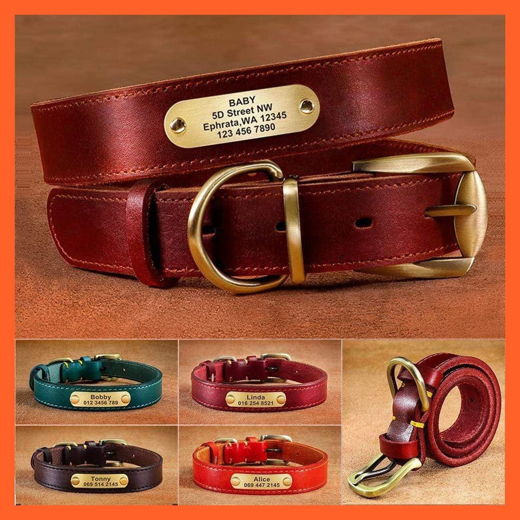 whatagift.com.au Animals & Pet Supplies Customized Leather Dog Collar | Engraved Pet Id Tag Collars | For Small Medium Large Dogs French Bulldog Pug Pitbull