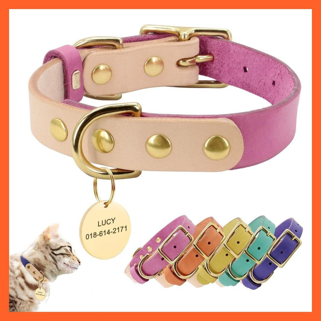 whatagift.com.au Animals & Pet Supplies Dog Cat Personalized Leather Collar | Custom Pet Engraved Id  Dog Collar Tags