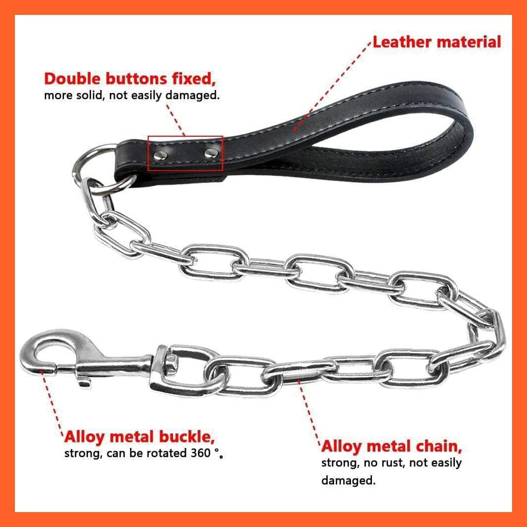 whatagift.com.au Animals & Pet Supplies Durable Dog Chain Leash | Walking Lead Rope Collar Harness With Leather Handle