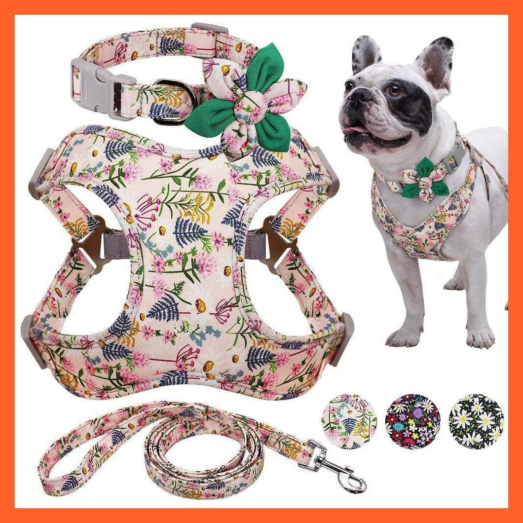 whatagift.com.au Animals & Pet Supplies French Bulldog Harness Leash And Collar Set | Printed Dog Harness Vest Leash Collar Set