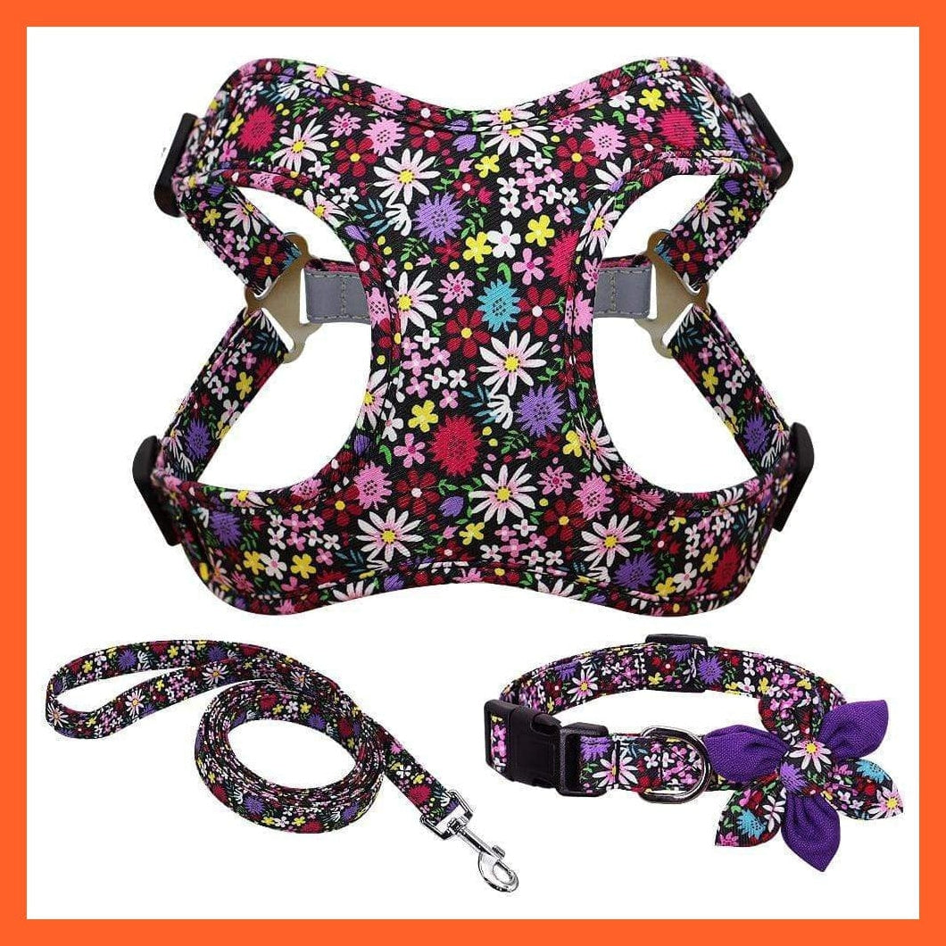 whatagift.com.au Animals & Pet Supplies French Bulldog Harness Leash And Collar Set | Printed Dog Harness Vest Leash Collar Set
