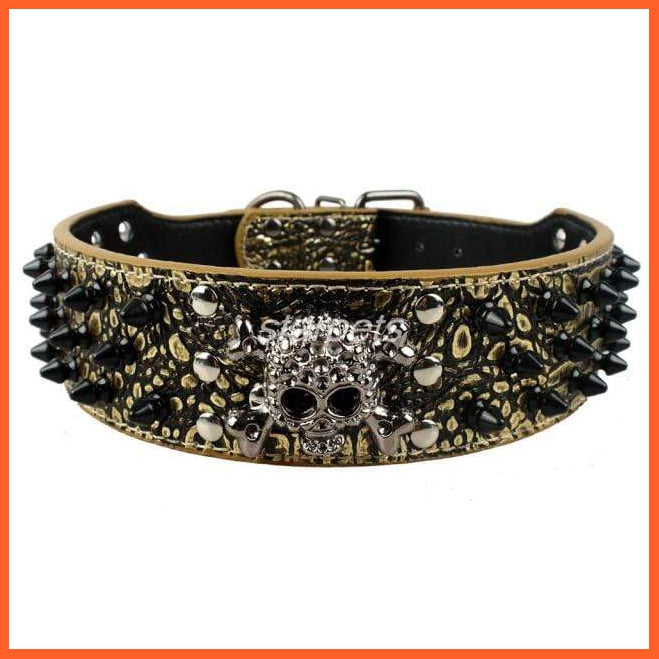 2" Wide Spiked Studded Leather Dog Collar | Bullet Rivets With Cool Skull Pet Accessories | For Medium Large Dogs Pitbull Boxer S-Xl | whatagift.com.au.