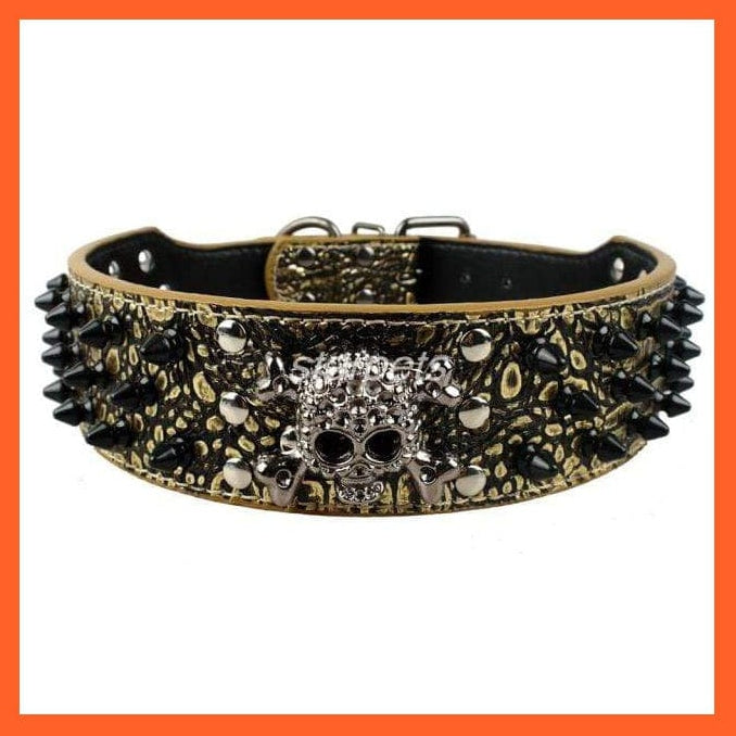 whatagift.com.au Animals & Pet Supplies Gold Brown / S Spiked Studded Leather Dog Collar | Bullet Rivets With Cool Skull Pet Accessories
