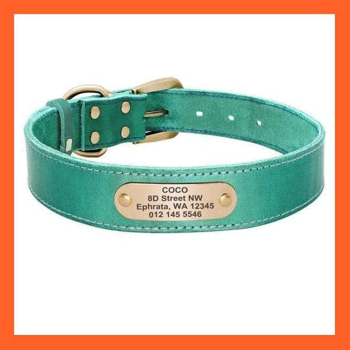 whatagift.com.au Animals & Pet Supplies Green Collar / S Custom Leather Dog Collar | Personalized Engraved Pet Collar Leash Set