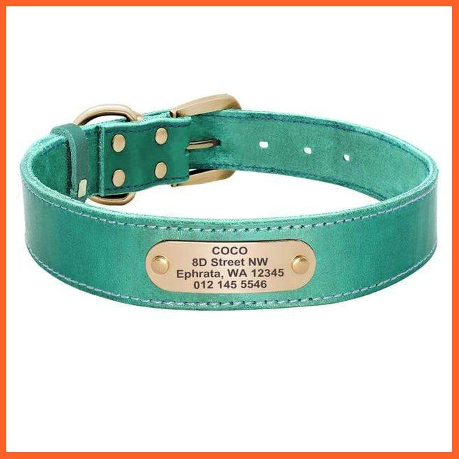 Custom Leather Dog Collar Leash Set | Personalized Pet Collar Leash Free Engraved Nameplate | For Small Medium Large Dogs | whatagift.com.au.