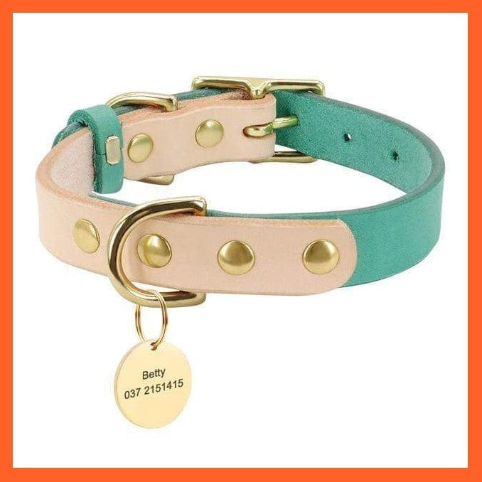whatagift.com.au Animals & Pet Supplies green / S Dog Cat Personalized Leather Collar | Custom Pet Engraved Id  Dog Collar Tags