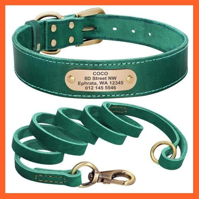 whatagift.com.au Animals & Pet Supplies Green Set / XXS Custom Leather Dog Collar Leash Set | Personalized Pet Collar Leash Free Engraved Nameplate | For Small Medium Large Dogs