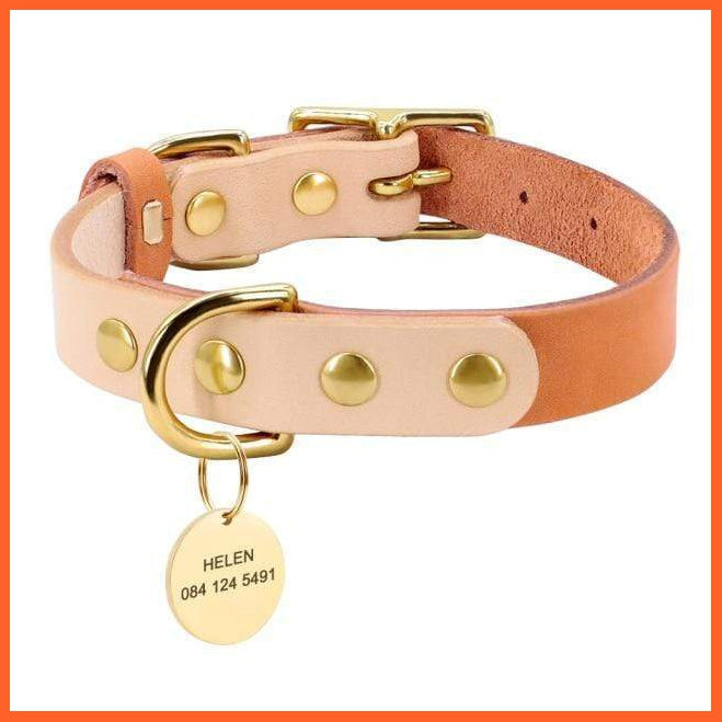 Custom Dog Cat Collar Personalized Leather Collar | Pet Dog Collar Engraved Id Tags For Small Medium Dogs | whatagift.com.au.