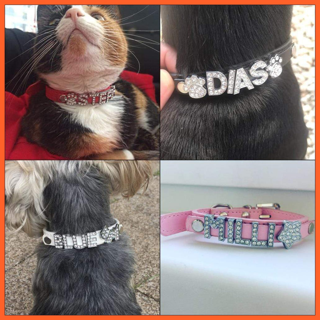 Personalized Bling Rhinestone Puppy Dog Collars | Customized Necklace Name Charms Pet Accessories | Small Dogs Chihuahua Collar | whatagift.com.au.