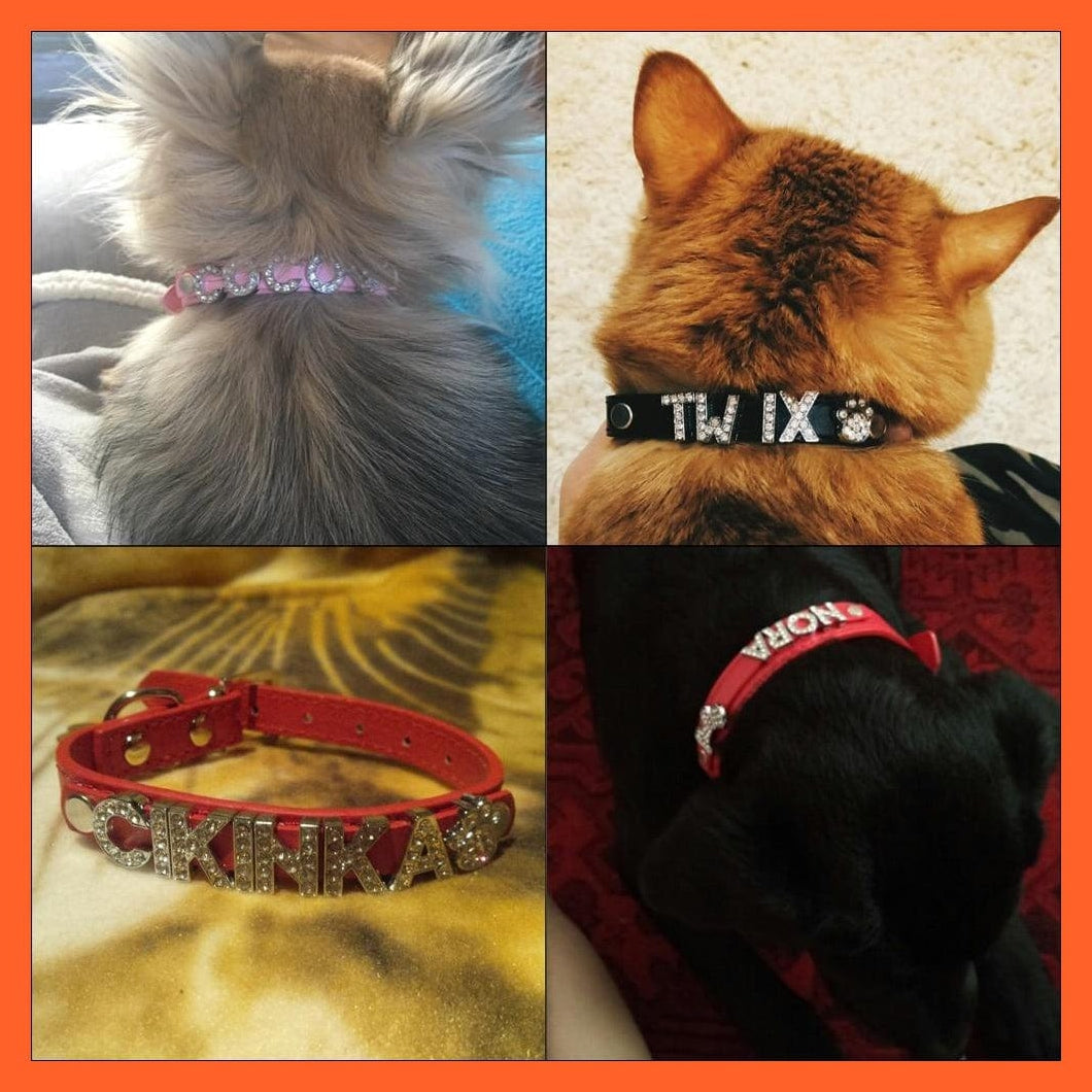 whatagift.com.au Animals & Pet Supplies Personalized Bling Rhinestone Puppy Dog Collars | Customized Necklace Name Charms Pet Accessories | Small Dogs Chihuahua Collar