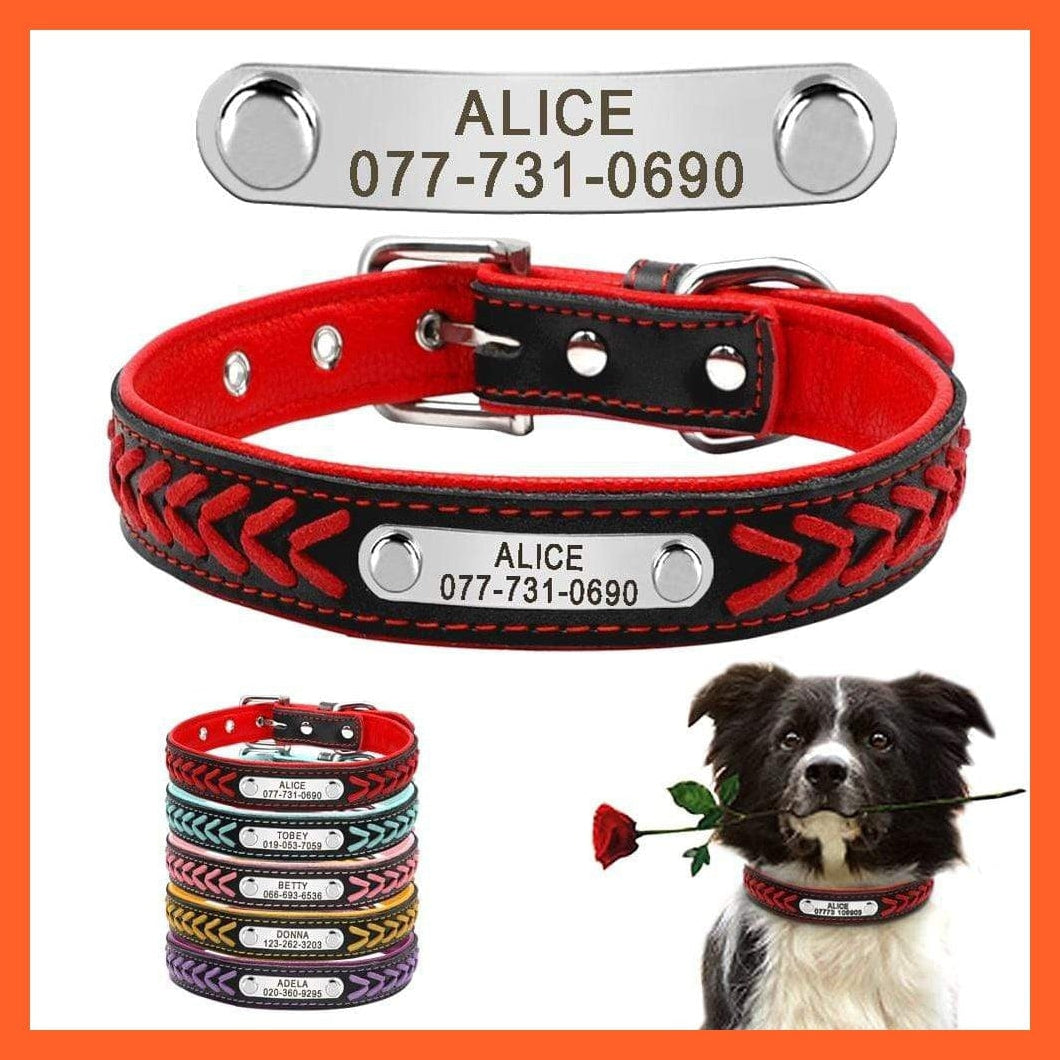 whatagift.com.au Animals & Pet Supplies Personalized  Custom Leather Dog Collar | Engraved Pet Cat Dog Name Tag Collar