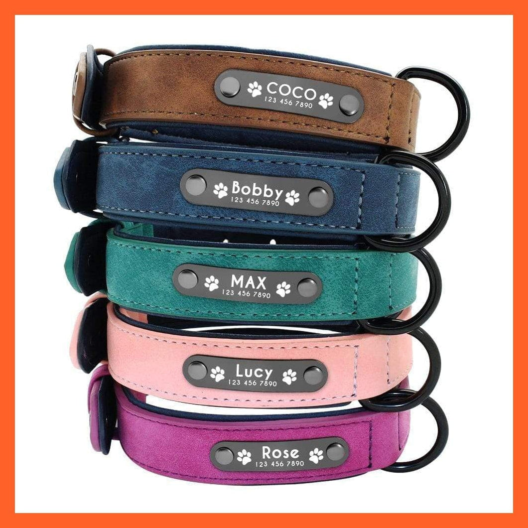 whatagift.com.au Animals & Pet Supplies Personalized Leather Custom Dog Collars | Pet Dog Name Tag Collar | Leash Lead For Small Medium Large Dogs Pitbull Bulldog Pugs Beagle