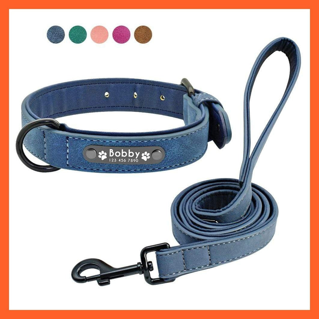 whatagift.com.au Animals & Pet Supplies Personalized Leather Custom Dog Collars | Pet Name Tag Collar Leash Lead