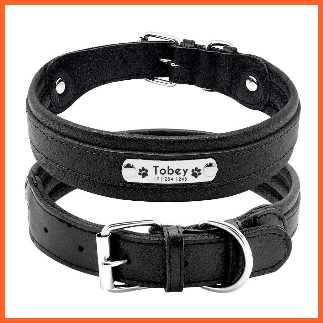 Personalized Leather Dog Collar | Customized Padded Engraved Pet Big Dog Bulldog Collars | For Medium Large Dogs Perro Pitbull | whatagift.com.au.