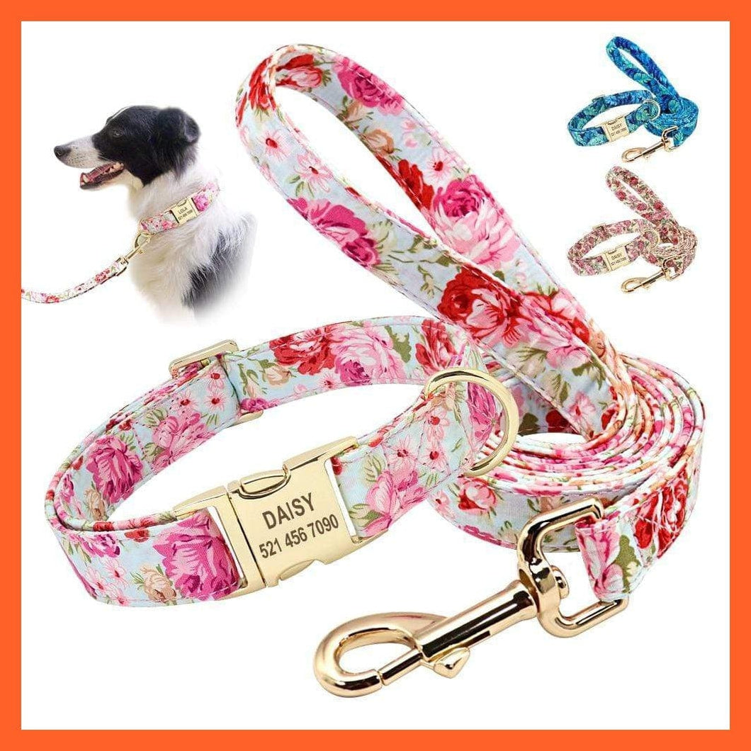 whatagift.com.au Animals & Pet Supplies Personalized Printed Dog Collar Leash Set | Customized Nylon Engraved Dog Collar