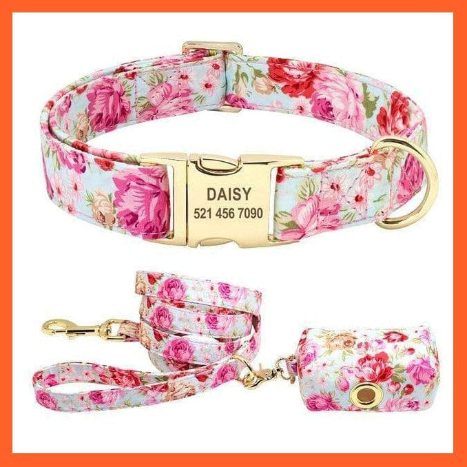 whatagift.com.au Animals & Pet Supplies Personalized Printed Dog Collar Leash Set | Customized Nylon Engraved Dog Collar