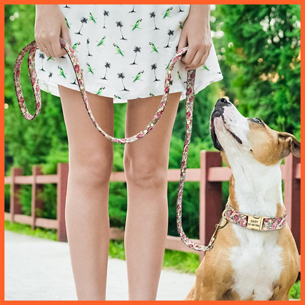 Personalized Printed Dog Collar Leash Set | Customized Nylon Engraved Dog Collar Leash Set | For Small Medium Large Dogs | whatagift.com.au.
