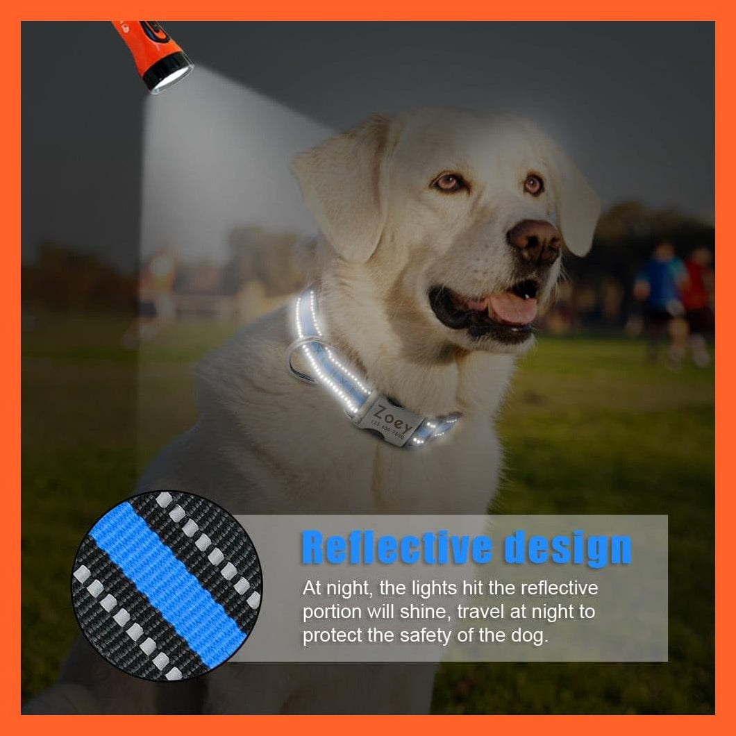 whatagift.com.au Animals & Pet Supplies Personalized Reflective Nylon Dog Collar | Pet Dog Name Tag Customized Engraved Collar | For Small Medium Large Dogs
