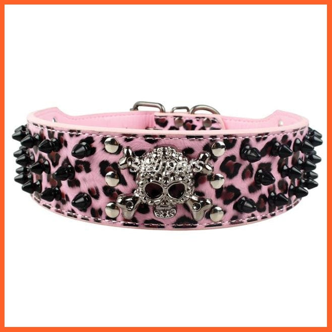 2" Wide Spiked Studded Leather Dog Collar | Bullet Rivets With Cool Skull Pet Accessories | For Medium Large Dogs Pitbull Boxer S-Xl | whatagift.com.au.