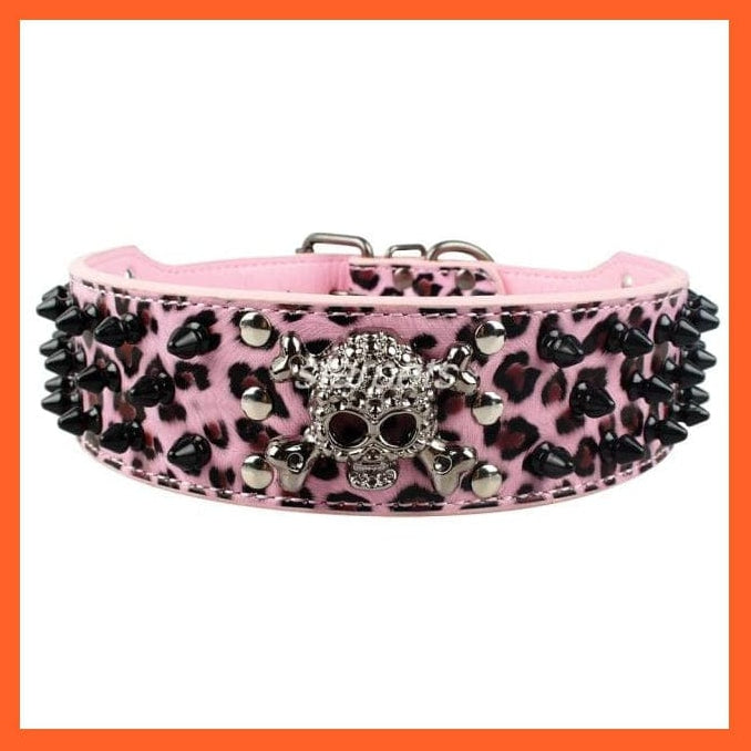 whatagift.com.au Animals & Pet Supplies Pink / S Spiked Studded Leather Dog Collar | Bullet Rivets With Cool Skull Pet Accessories