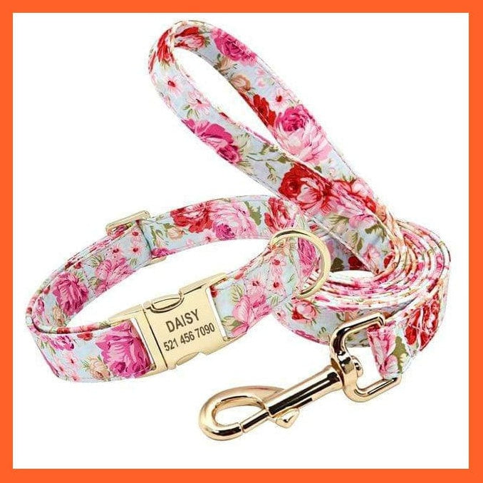 whatagift.com.au Animals & Pet Supplies Pink Set / S Personalized Printed Dog Collar Leash Set | Customized Nylon Engraved Dog Collar