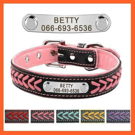 whatagift.com.au Animals & Pet Supplies Pink / XS Personalized  Custom Leather Dog Collar | Engraved Puppy Cat Dog Tag Collar With Nameplate | For Small Medium Large Dogs Beagle Xs-Xl