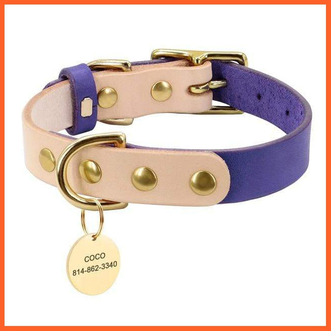 Custom Dog Cat Collar Personalized Leather Collar | Pet Dog Collar Engraved Id Tags For Small Medium Dogs | whatagift.com.au.