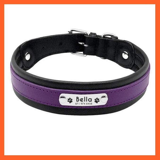whatagift.com.au Animals & Pet Supplies Purple / M Personalized Leather Dog Collar | Customized Padded Engraved Pet Big Dog Bulldog Collars