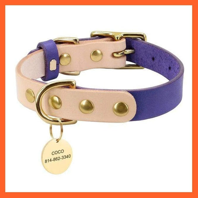 whatagift.com.au Animals & Pet Supplies Purple / S Copy of Custom Dog Cat Collar Personalized Leather Collar | Pet Dog Collar Engraved Id Tags For Small Medium Dogs