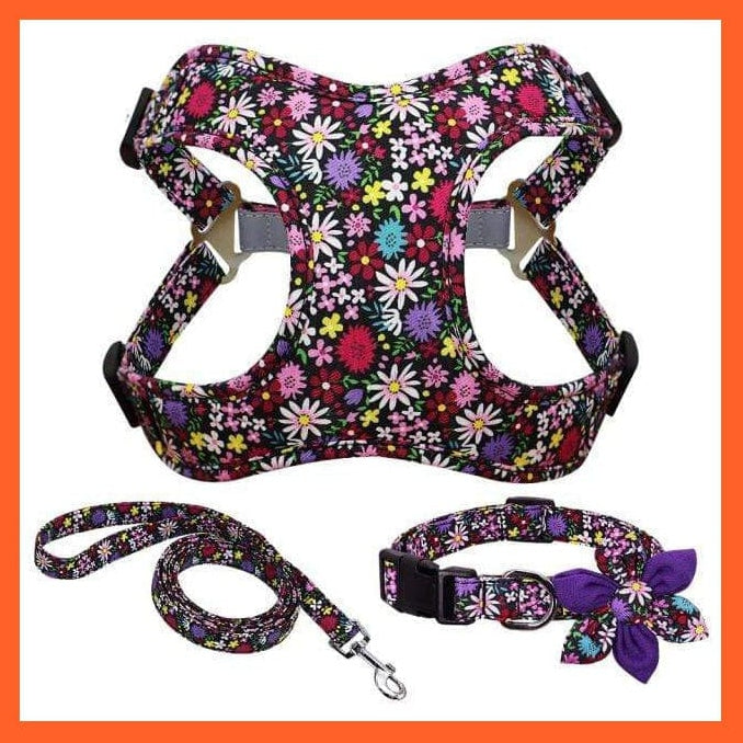 whatagift.com.au Animals & Pet Supplies Purple / S French Bulldog Harness Leash And Collar Set | Printed Dog Harness Vest Leash Collar Set