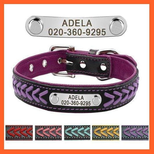 whatagift.com.au Animals & Pet Supplies Purple / XS Personalized  Custom Leather Dog Collar | Engraved Pet Cat Dog Name Tag Collar