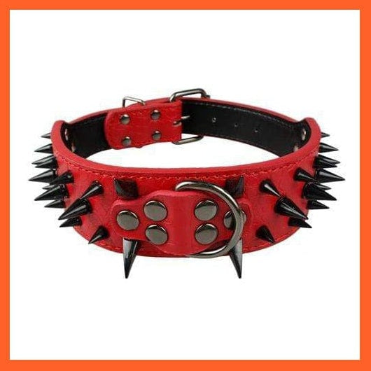 whatagift.com.au Animals & Pet Supplies Red Black Spike / S 2" Wide Sharp Spiked Studded Leather Dog Collars |  Big Dog Adjustable Collar