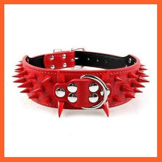 whatagift.com.au Animals & Pet Supplies Red Red Spike / S 2" Wide Sharp Spiked Studded Leather Dog Collars |  Big Dog Adjustable Collar