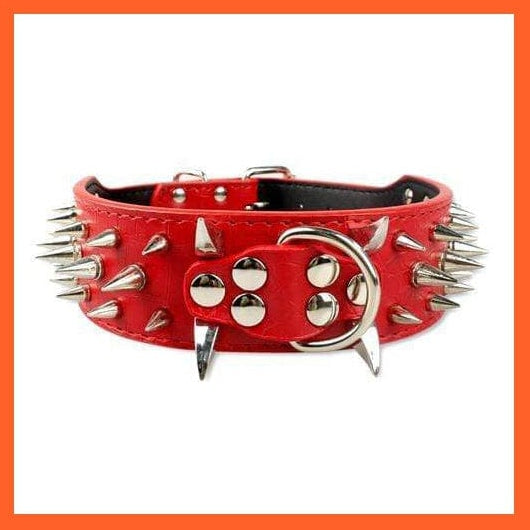 whatagift.com.au Animals & Pet Supplies Red / S 2" Wide Sharp Spiked Studded Leather Dog Collars |  Big Dog Adjustable Collar