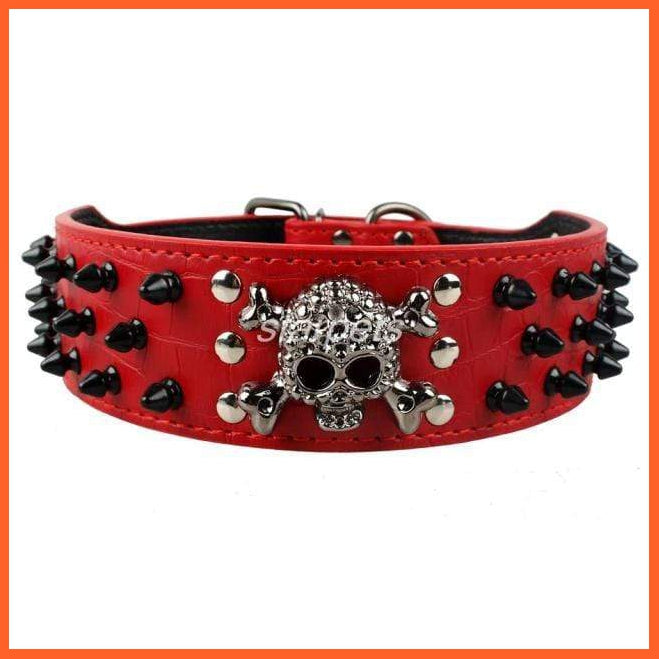 2" Wide Spiked Studded Leather Dog Collar | Bullet Rivets With Cool Skull Pet Accessories | For Medium Large Dogs Pitbull Boxer S-Xl | whatagift.com.au.