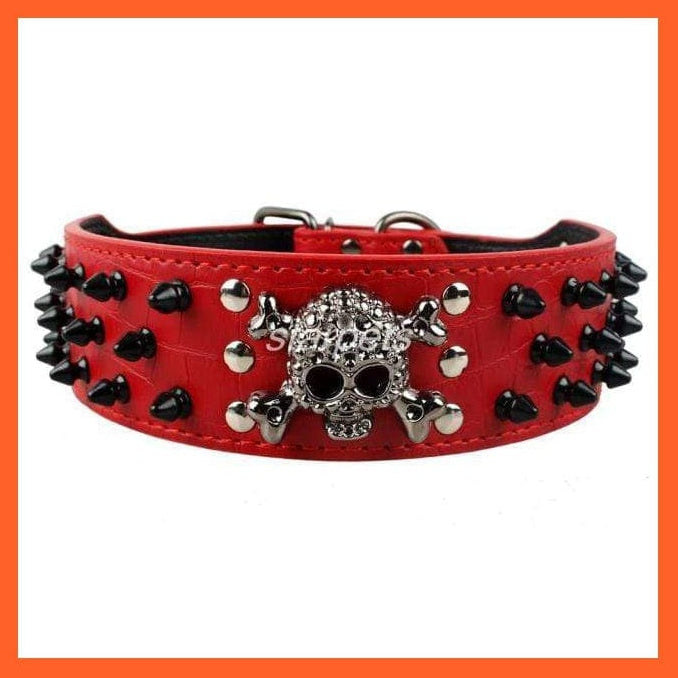 whatagift.com.au Animals & Pet Supplies Red / S Spiked Studded Leather Dog Collar | Bullet Rivets With Cool Skull Pet Accessories