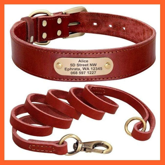 whatagift.com.au Animals & Pet Supplies Red Set / XXS Custom Leather Dog Collar Leash Set | Personalized Pet Collar Leash Free Engraved Nameplate | For Small Medium Large Dogs