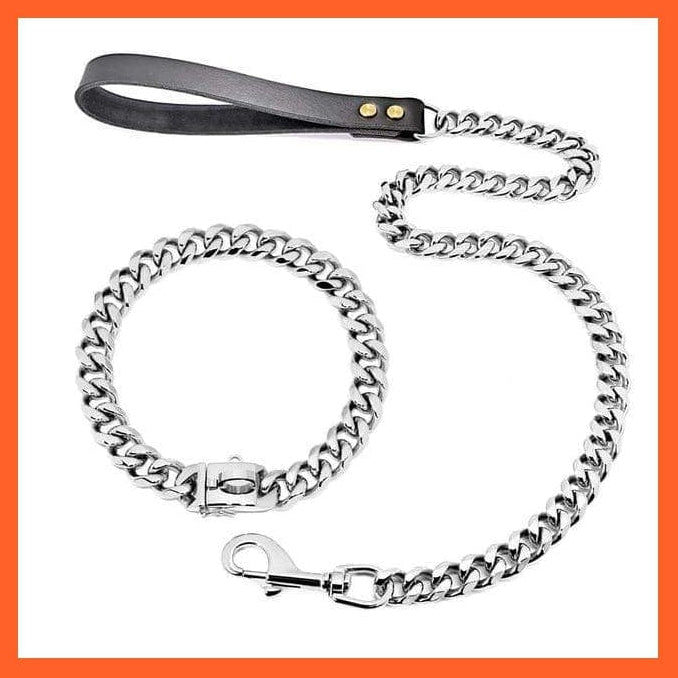 whatagift.com.au Animals & Pet Supplies Silver Set / 50cm Chain Collar Leash Pet Training Collar | Steel Metal Gold Dog Accessories