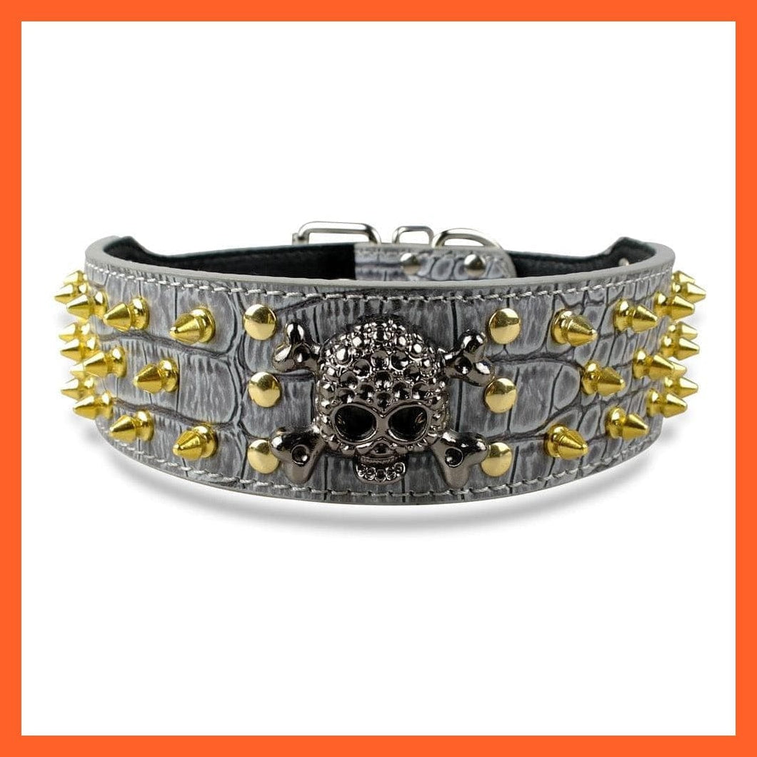whatagift.com.au Animals & Pet Supplies Spiked Studded Leather Dog Collar | Bullet Rivets With Cool Skull Pet Accessories