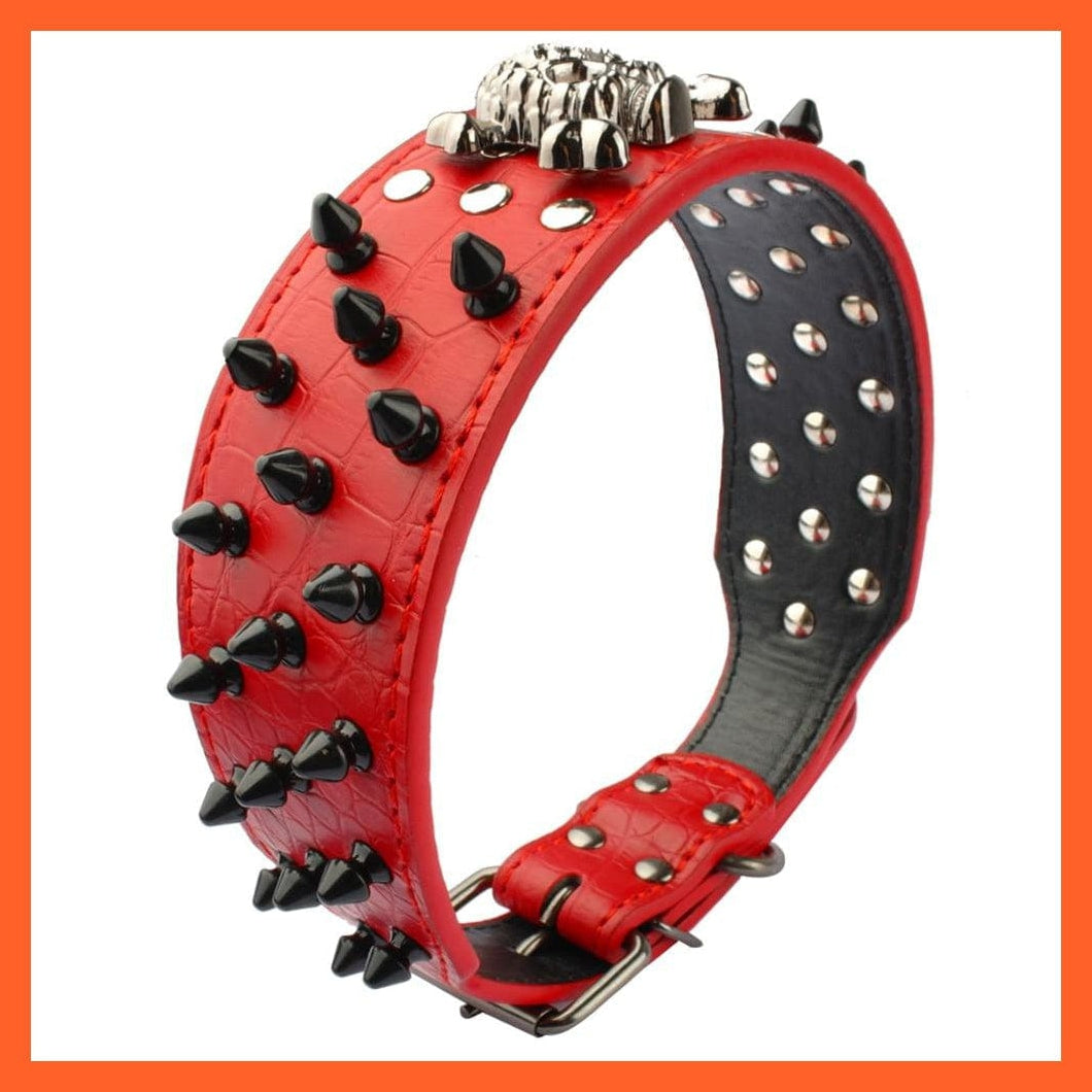 whatagift.com.au Animals & Pet Supplies Spiked Studded Leather Dog Collar | Bullet Rivets With Cool Skull Pet Accessories