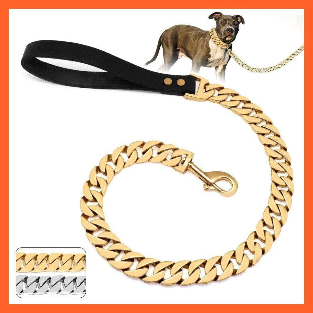 whatagift.com.au Animals & Pet Supplies Stainless Steel Metal Gold Dog Accessories | Chain Collar Leash Pet Training Collar