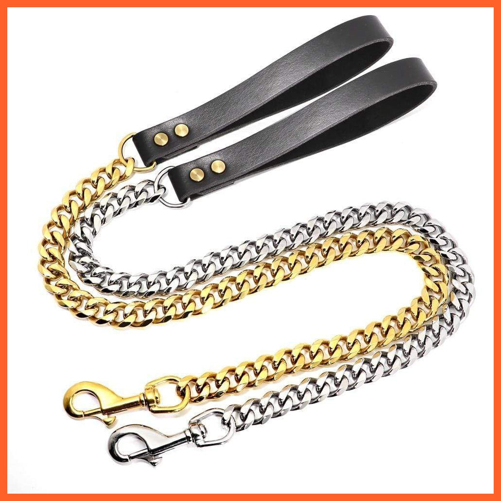 Stainless Steel Metal Gold Dog Accessories | Chain Collar Leash Pet Training Collar | For Medium Large Dogs Pitbull French Bulldog | whatagift.com.au.