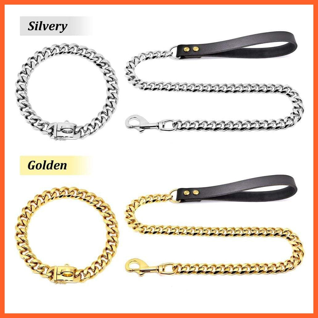 Stainless Steel Metal Gold Dog Accessories | Chain Collar Leash Pet Training Collar | For Medium Large Dogs Pitbull French Bulldog | whatagift.com.au.