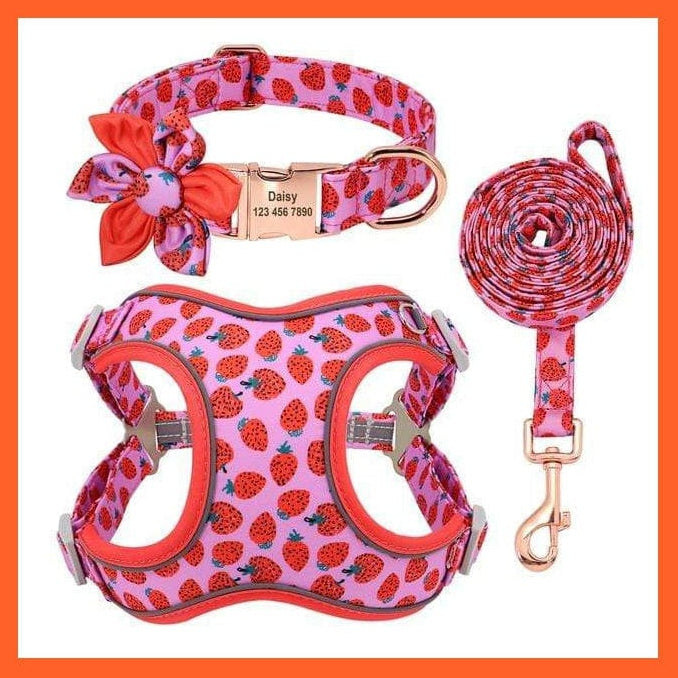 whatagift.com.au Animals & Pet Supplies Strawberry / S Custom Printed Dog Collar Leash Set | Personalized Pet Dog Collar Harnesses Walking Leash | For Medium Large Dogs