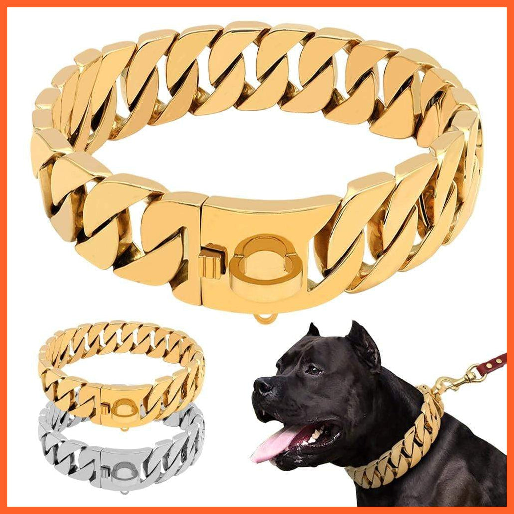 Strong Metal Silver Gold Show Collar | Stainless Steel Pet Training Dog Chain Collars | For Large Dogs Pitbull Bulldog | whatagift.com.au.