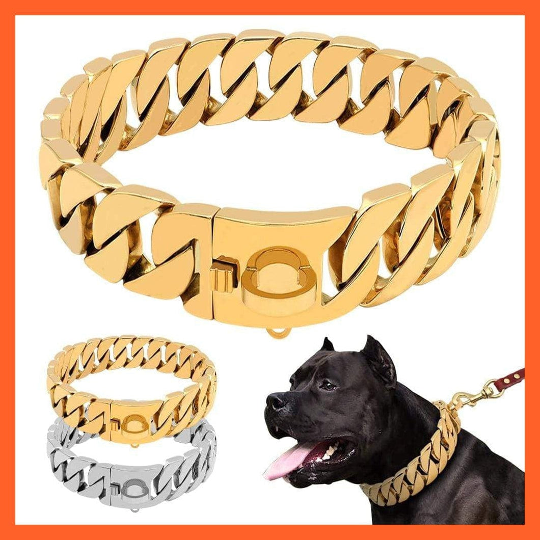 whatagift.com.au Animals & Pet Supplies Strong Metal Silver Gold Show Collar | Stainless Steel Pet Training Dog Chain Collars | For Large Dogs Pitbull Bulldog