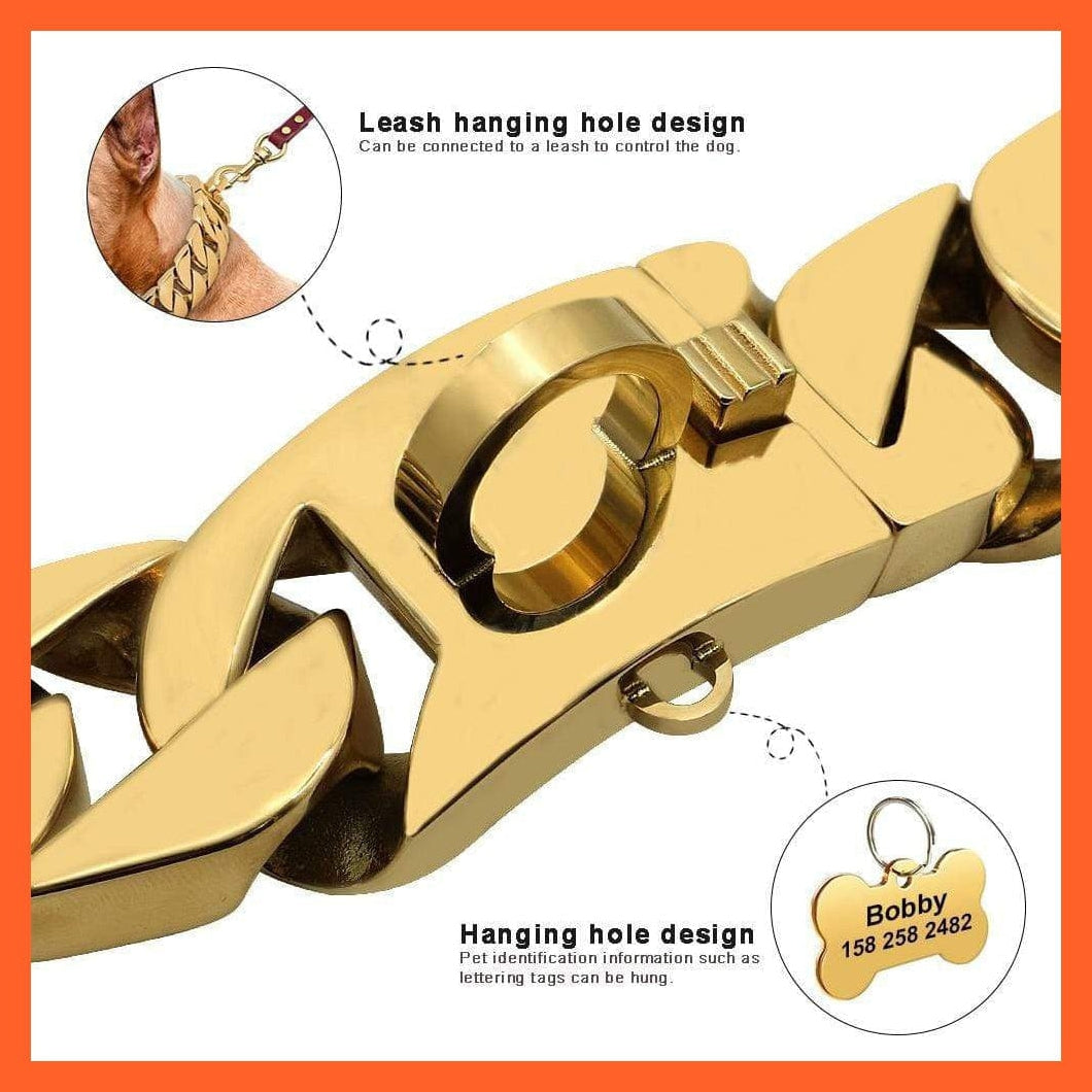 whatagift.com.au Animals & Pet Supplies Strong Metal Silver Gold Show Collar | Stainless Steel Pet Training Dog Chain Collars | For Large Dogs Pitbull Bulldog