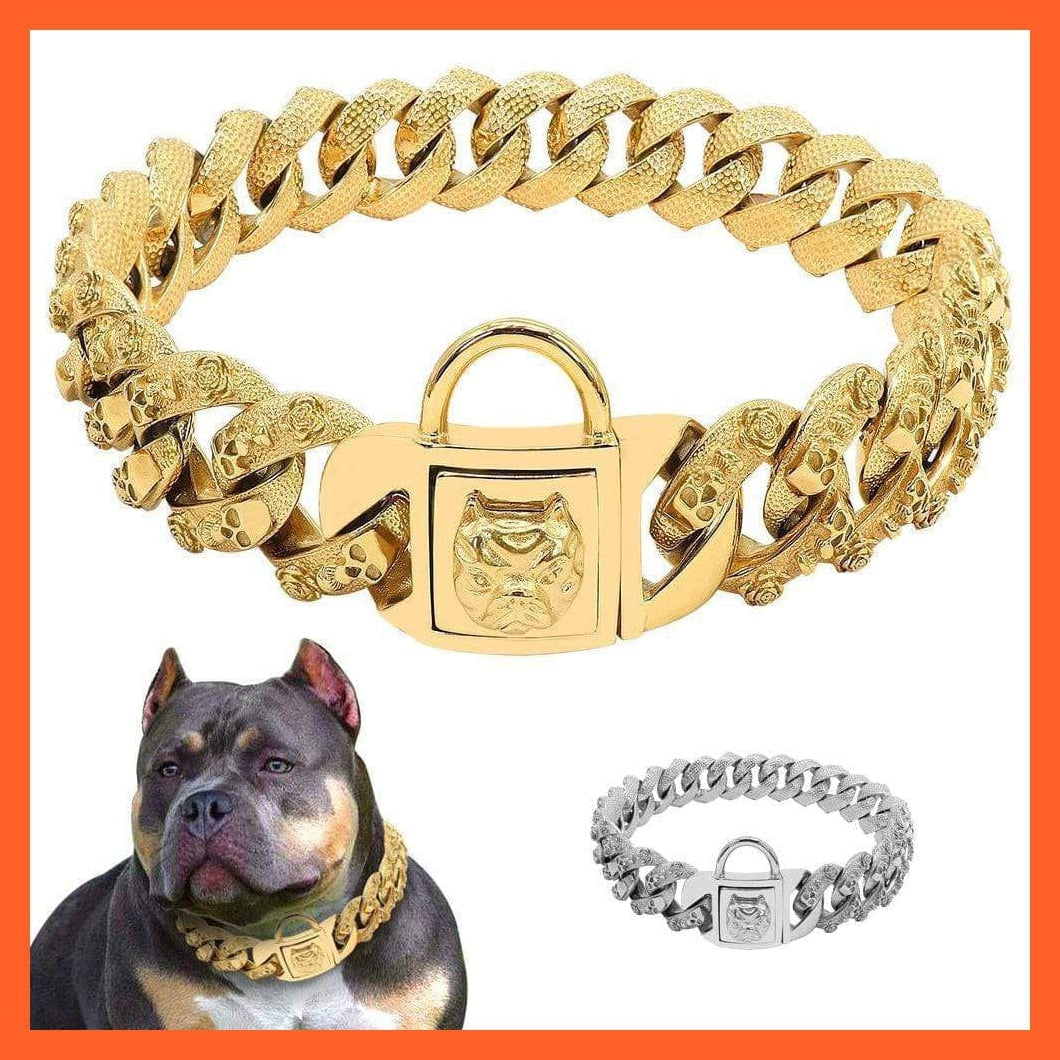 whatagift.com.au Animals & Pet Supplies Strong Pet Dog Chain Collar Stainless Steel | Gold Silver Pets Training Collars Metal Rhinestone Collar | For Medium Large Dogs Pitbull Bulldog