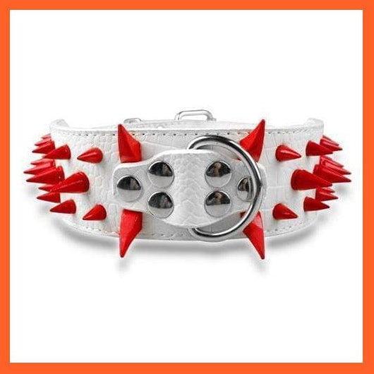 whatagift.com.au Animals & Pet Supplies White Red Spike / S 2" Wide Sharp Spiked Studded Leather Dog Collars |  Big Dog Adjustable Collar
